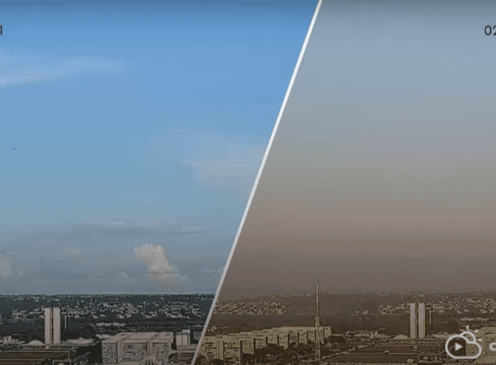 A imagem mostra a diferença do céu em Brasília em determinadas datas distintas